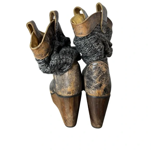 Bed Stu Bruges Distressed Knit Wedge Leather Bootie 6.5 - Picture 3 of 12